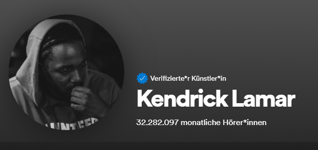 Kendrick Lamar Screenshot vom Spotify Profil